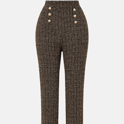 Women's high rise tweed pants with decorative buttons - Noémie