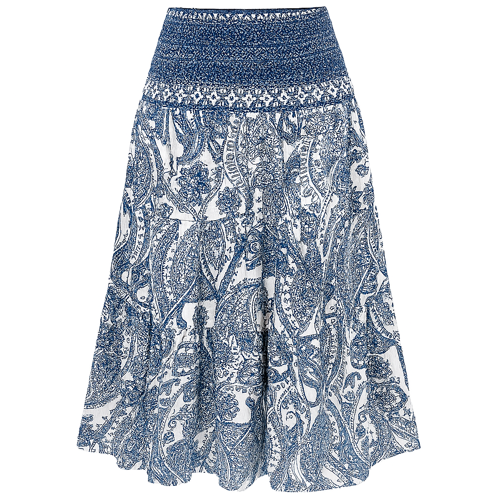 Women's long skirt with elastic waist, bohemian print - Éloise