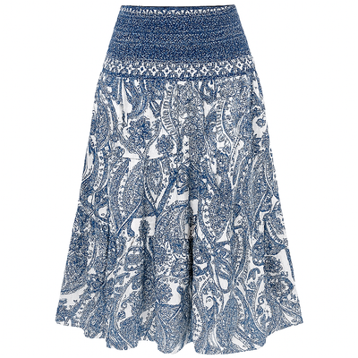Women's long skirt with elastic waist, bohemian print - Éloise