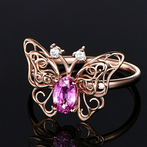Crystal Golden Butterfly Ring