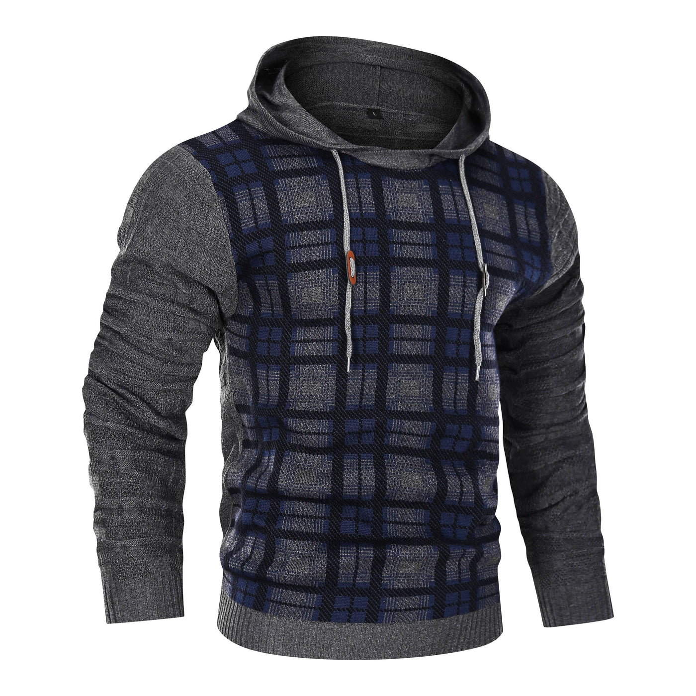 Hooded Sweater - Men - Plaid Knit Design - Ribbed Cuffs - Dario