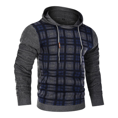 Hooded Sweater - Men - Plaid Knit Design - Ribbed Cuffs - Dario