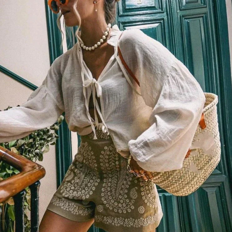 Women's High Waist Embroidered Shorts - Mila