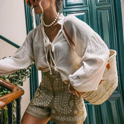 Women's High Waist Embroidered Shorts - Mila