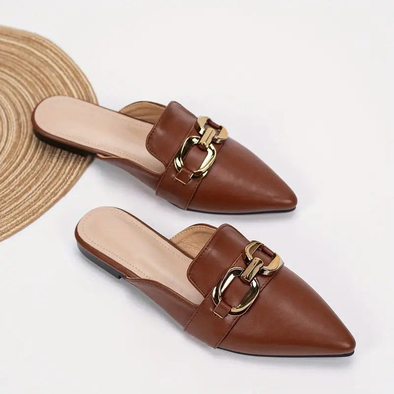 Women's flat mules with metallic ornaments - Heidy