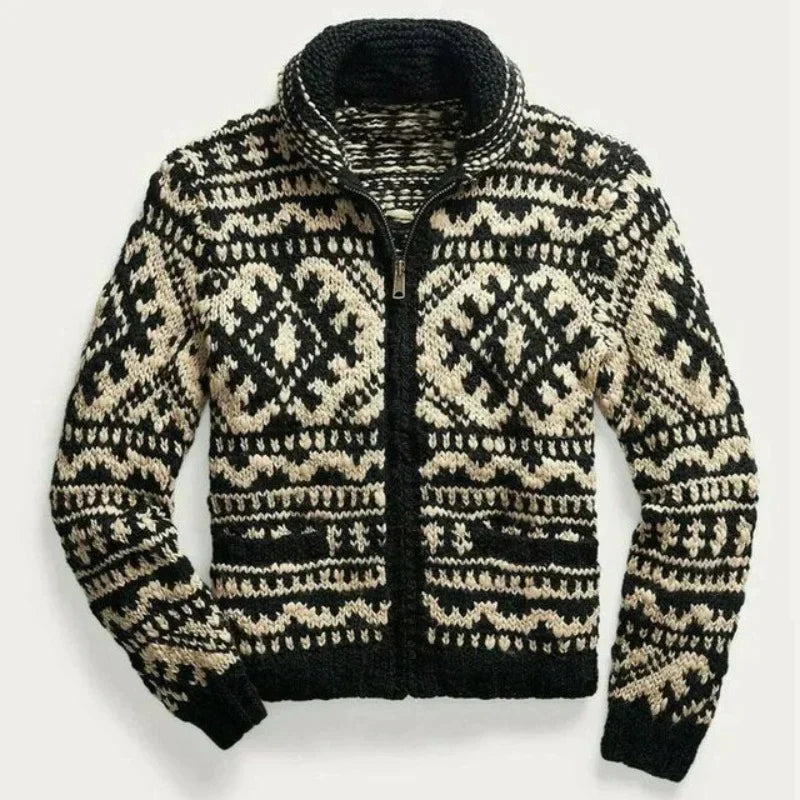 Men's Zip-Up Patterned Knit Cardigan - Edan