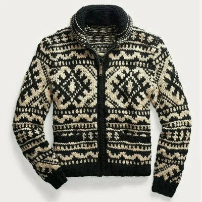 Men's Zip-Up Patterned Knit Cardigan - Edan