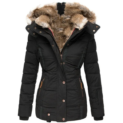 Elegant women's winter coat with fur hood