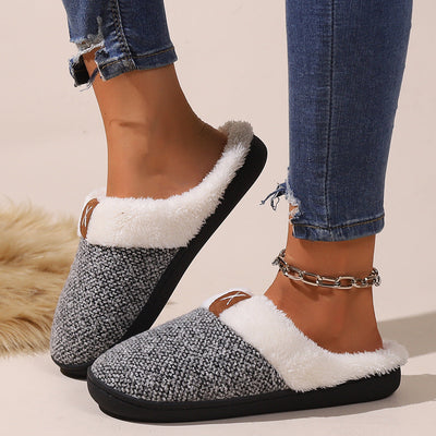 Thick plush shoes with open heel
