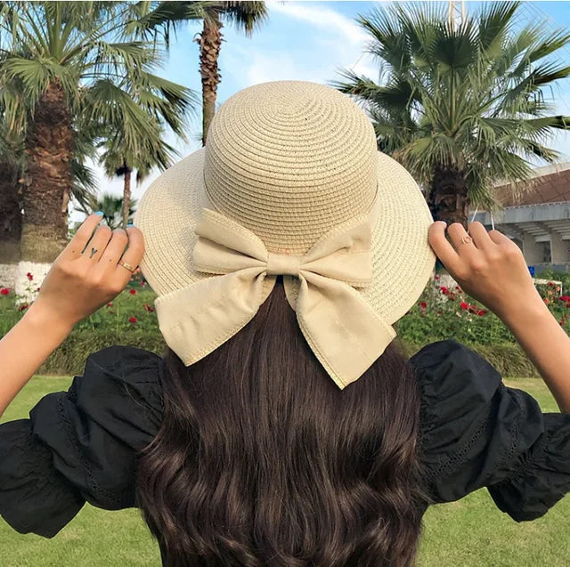 Foldable large brim floppy straw hat