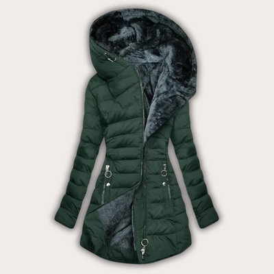Warm ladies' down jacket with fur hood