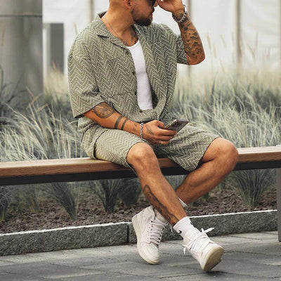 Men's Relaxed Fit Patterned Shirt and Shorts Set - Nico