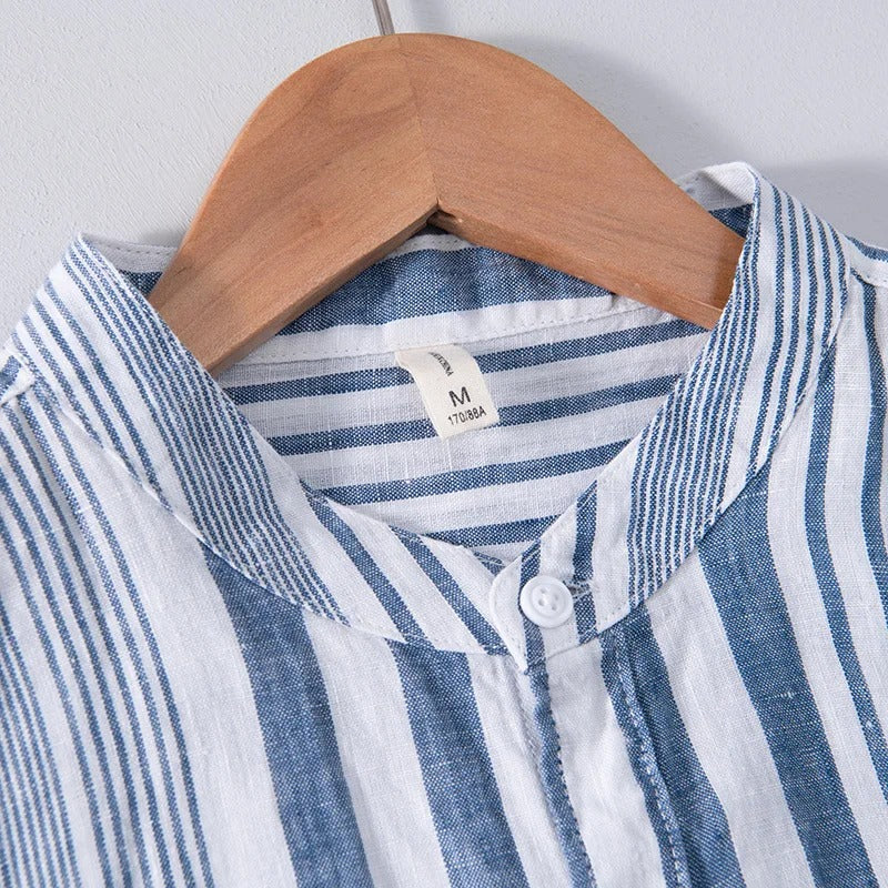 High-quality linen men's shirt in pink and blue