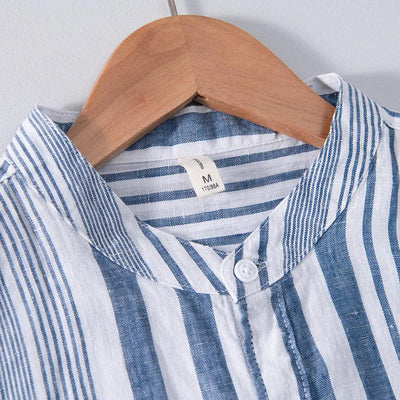 High-quality linen men's shirt in pink and blue