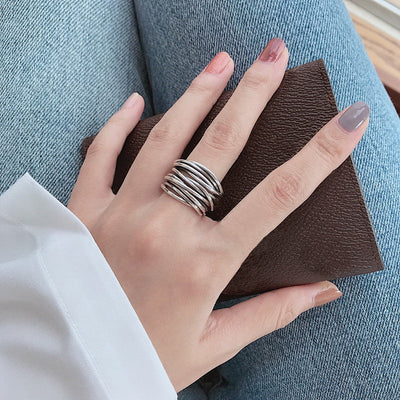 Adjustable ring in layered 925 sterling silver