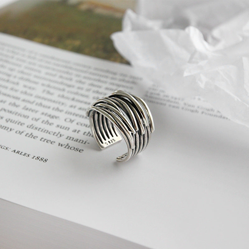 Adjustable ring in layered 925 sterling silver
