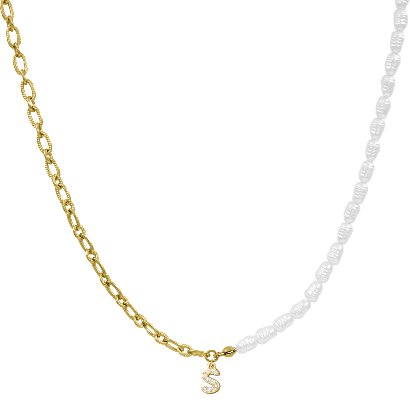 Elegant Pearl Mini Diamond Letter Necklace 14K Gold-plated