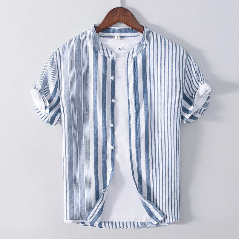 High-quality linen men's shirt in pink and blue