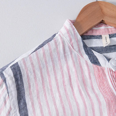 High-quality linen men's shirt in pink and blue