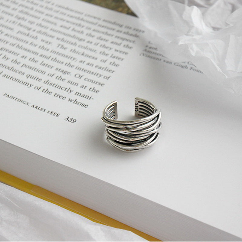 Adjustable ring in layered 925 sterling silver