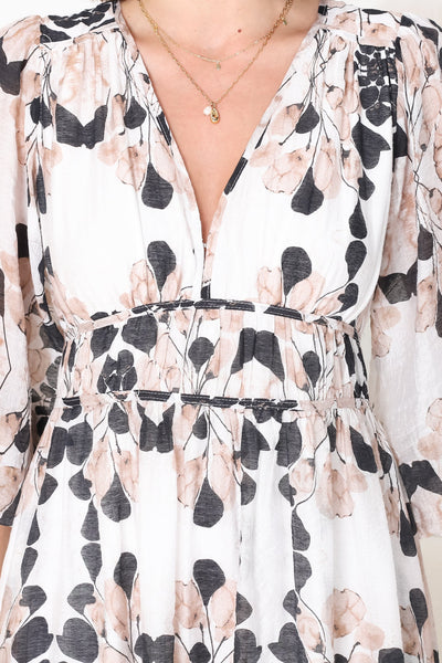 Helia midi dress - A-line dress with V-neckline and pleated waist