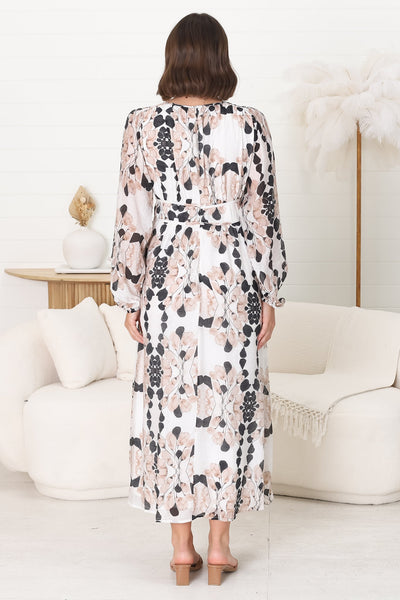 Helia midi dress - A-line dress with V-neckline and pleated waist