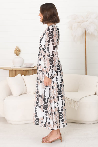 Helia midi dress - A-line dress with V-neckline and pleated waist