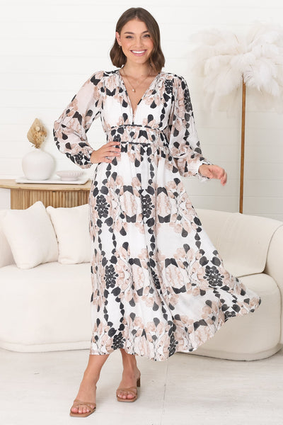 Helia midi dress - A-line dress with V-neckline and pleated waist