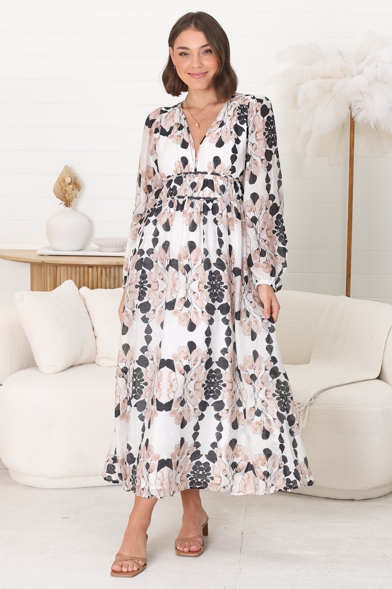 Helia midi dress - A-line dress with V-neckline and pleated waist