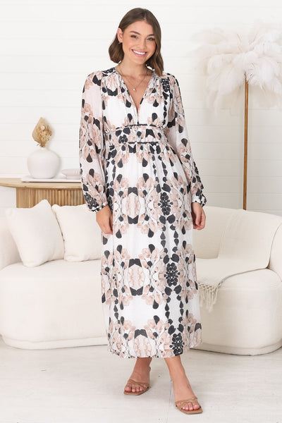 Helia midi dress - A-line dress with V-neckline and pleated waist