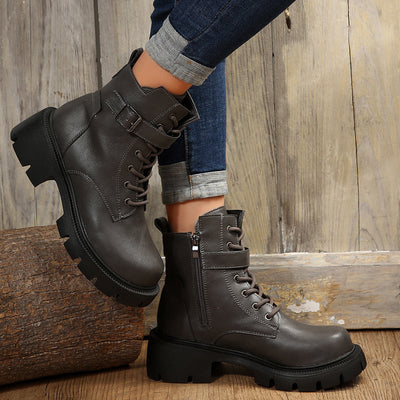 Ada - Woman combat boots half wool with thick heel