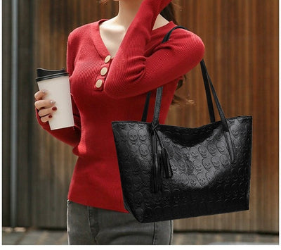 Handbag for women with skull print and large capacity