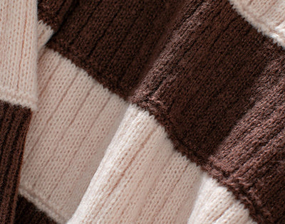 Women's Knit V-Neck Sweater - Wide Stripes - Relaxed Fit - Camryn