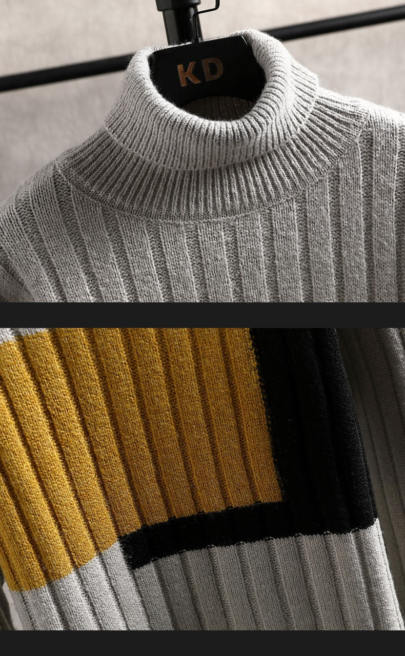 Antoine - Two-tone ribbed turtleneck jumper for men