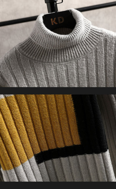 Antoine - Two-tone ribbed turtleneck jumper for men