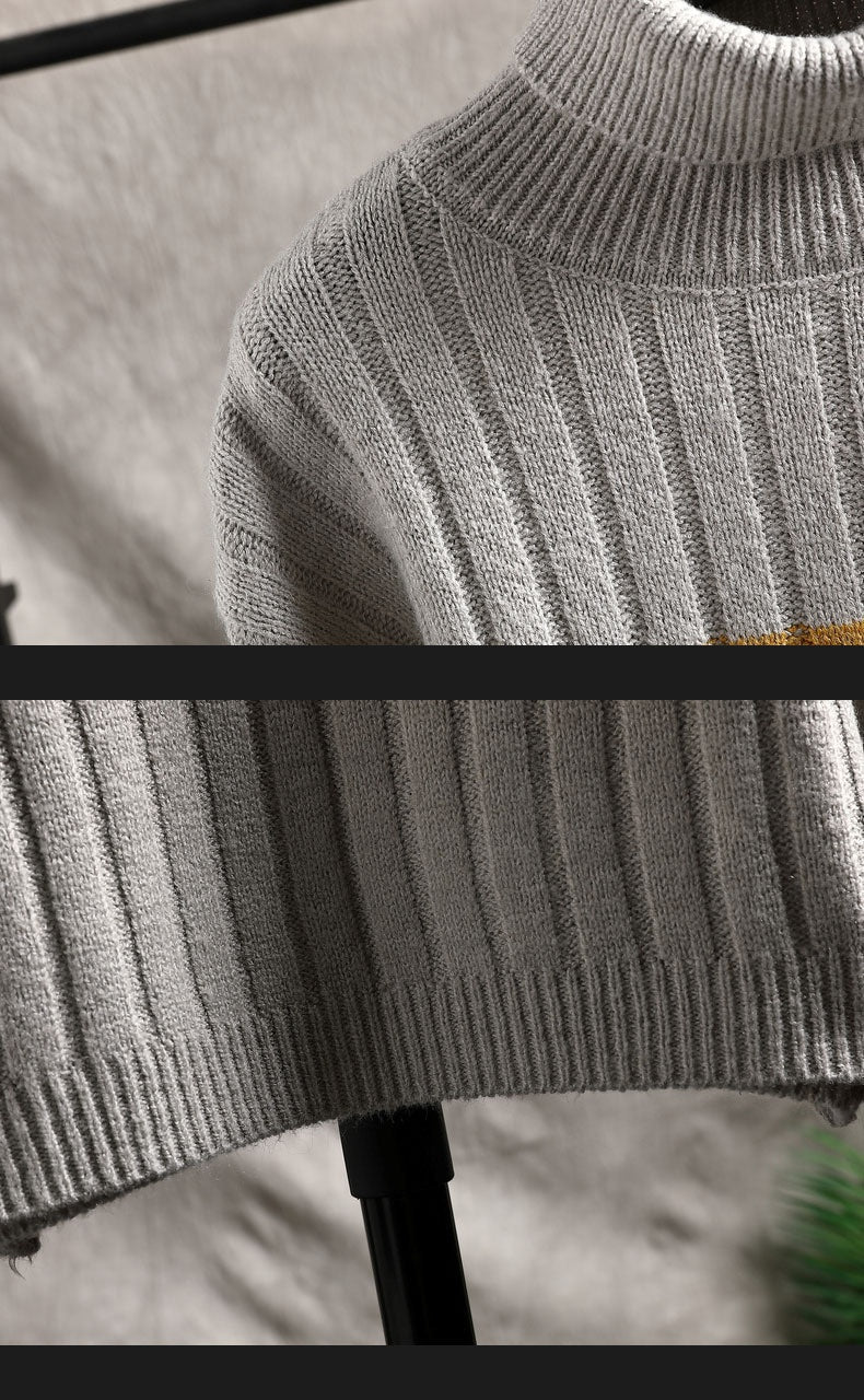 Antoine - Two-tone ribbed turtleneck jumper for men