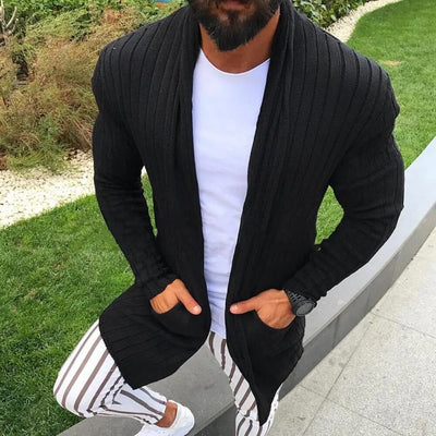 Men's Long Open Front Ribbed Cardigan - Kaiser