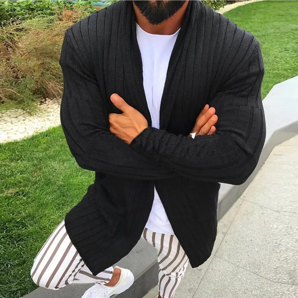 Men's Long Open Front Ribbed Cardigan - Kaiser
