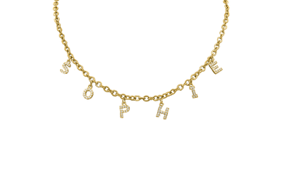 Elegant Mini Diamond Name Necklace 14K Gold Plated