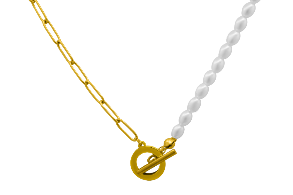 Glitter T Pearl necklace 18K gold-plated