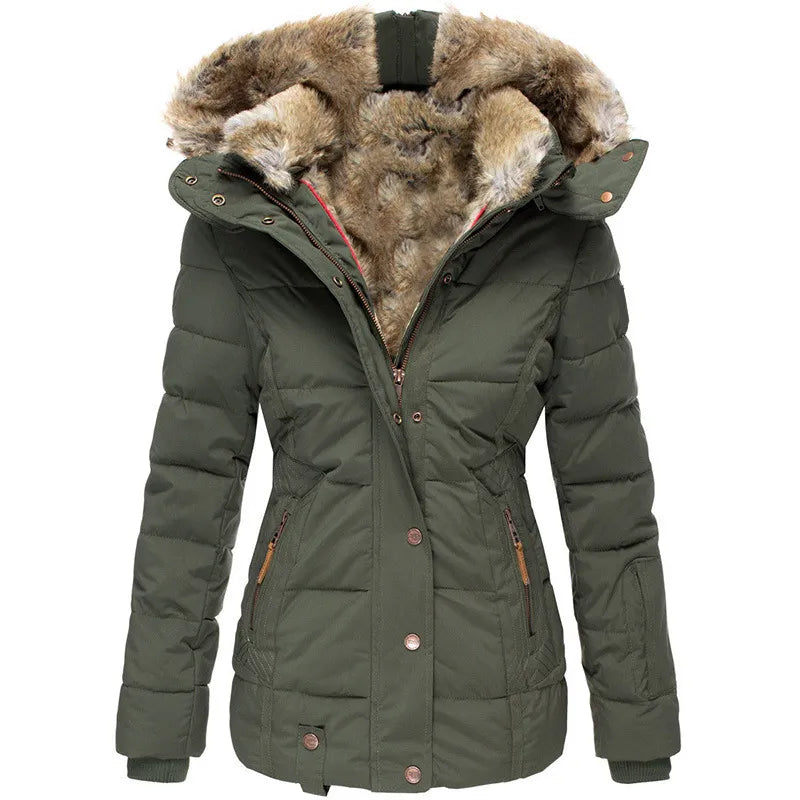 Elegant women's winter coat with fur hood