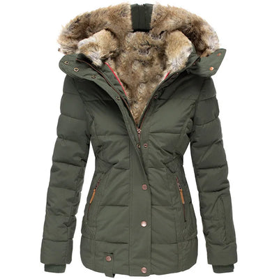 Elegant women's winter coat with fur hood