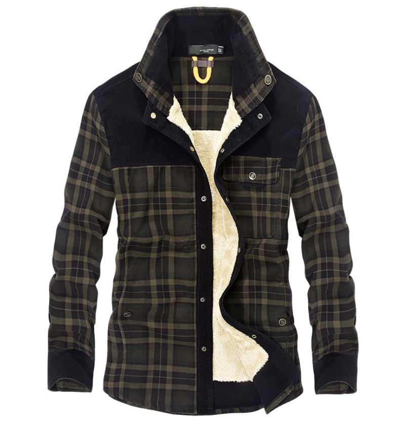 Men's Fleece-Lined Plaid Corduroy Shirt Jacket - Elias