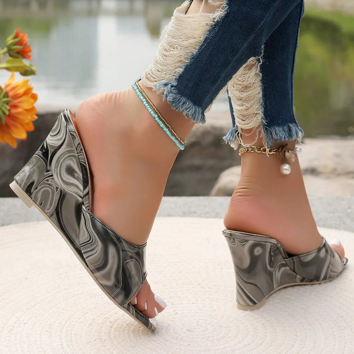 Abstract Leather Wedge - Mitzi