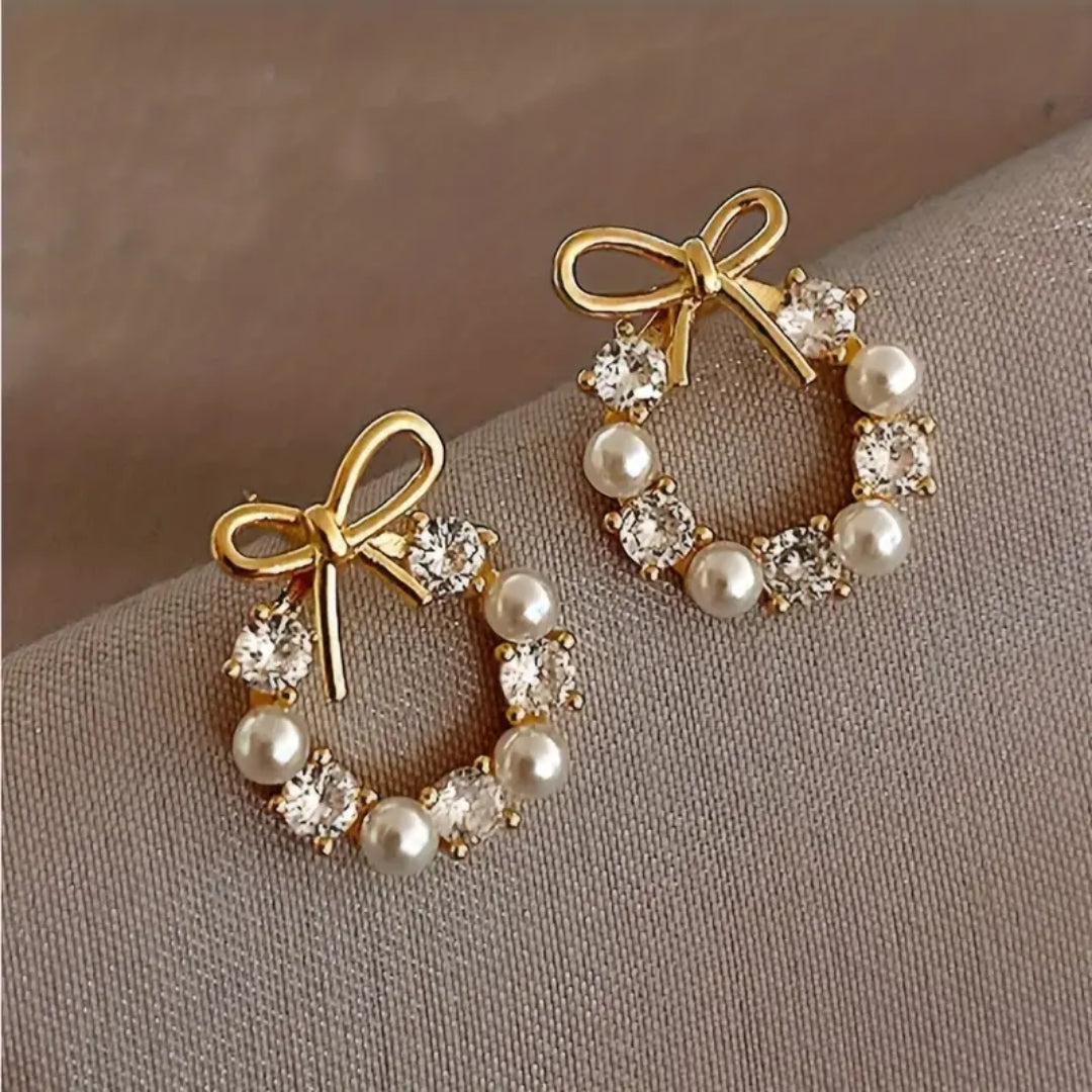 Golden Tie Pearl Earrings - Nala
