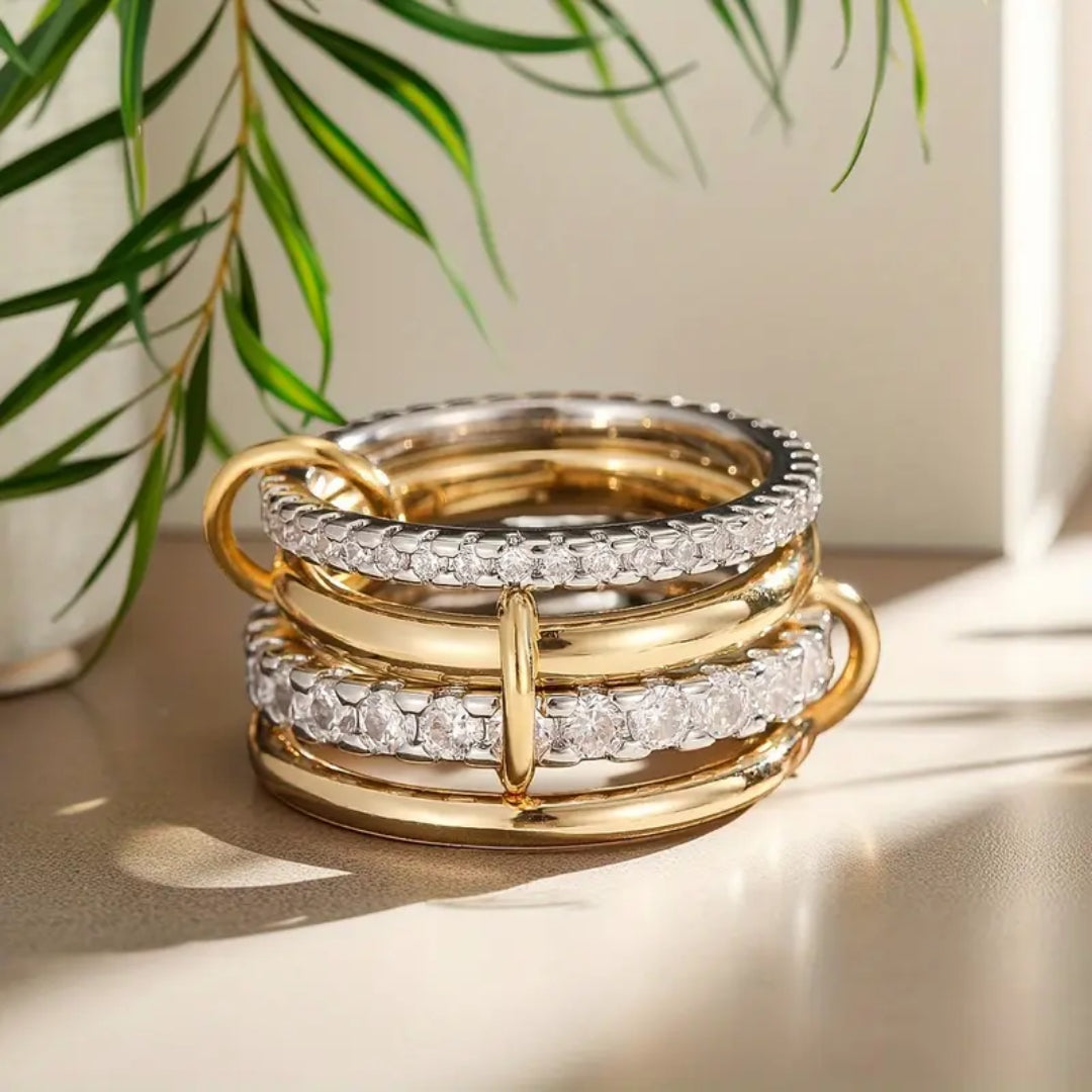Elegant Zirconia & Gold Layered Ring - Ivy