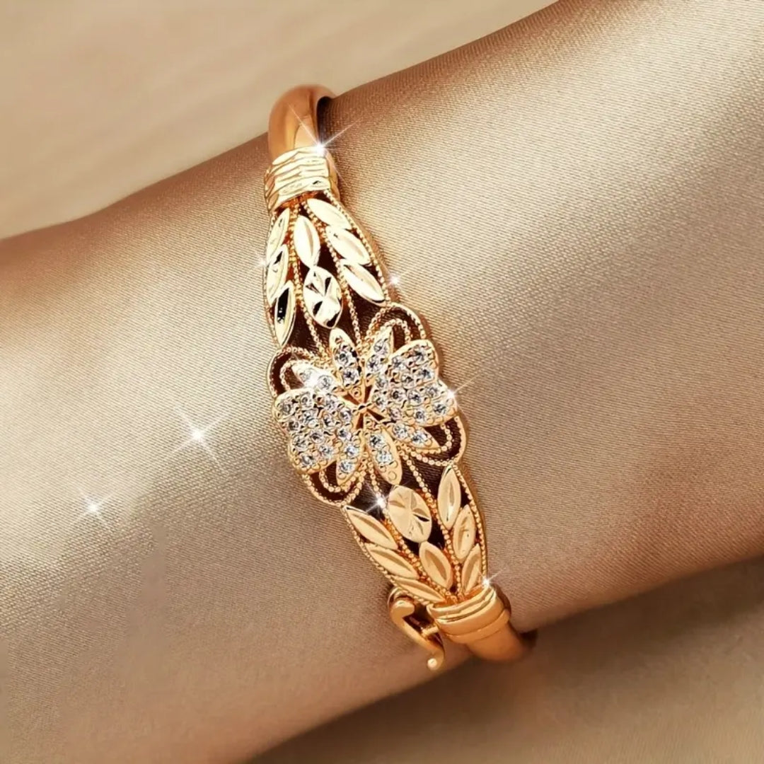 Zirconia Mandala Leaf Gold Ring - Lola