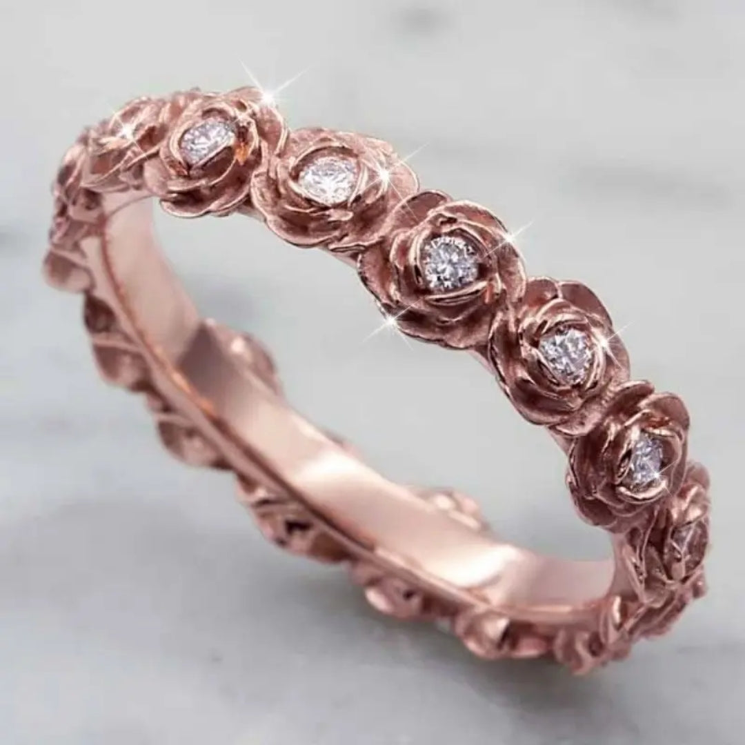 Rose Flower Trail Zirconia Ring - Lia