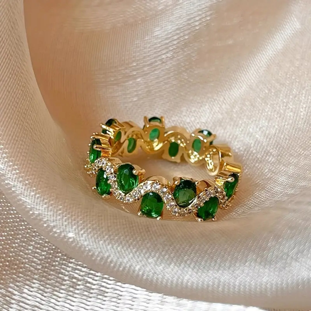 Green Zirconia Trail Gold Ring - Amaya