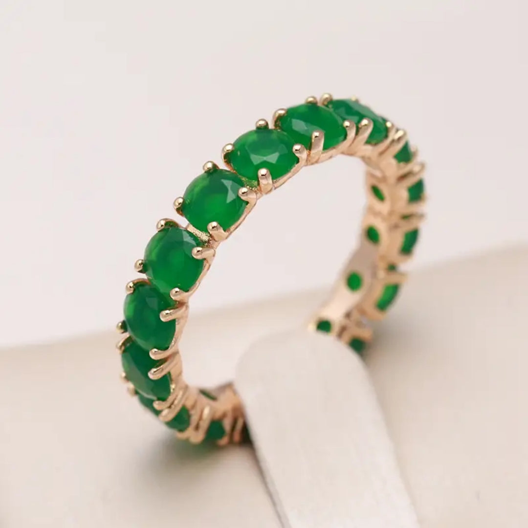 Inlaid Green Crystals Golden Ring - Ava